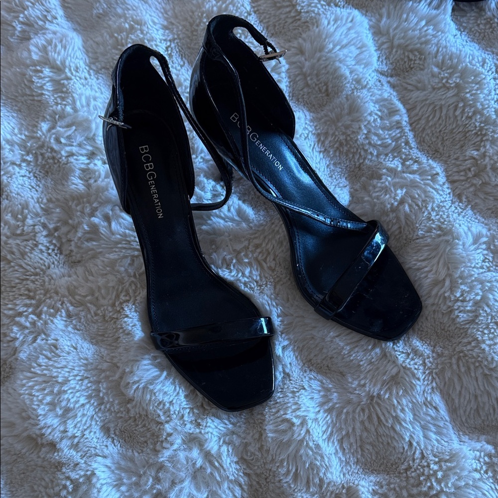 BCBGeneration Glossy Black Strappy Heels
